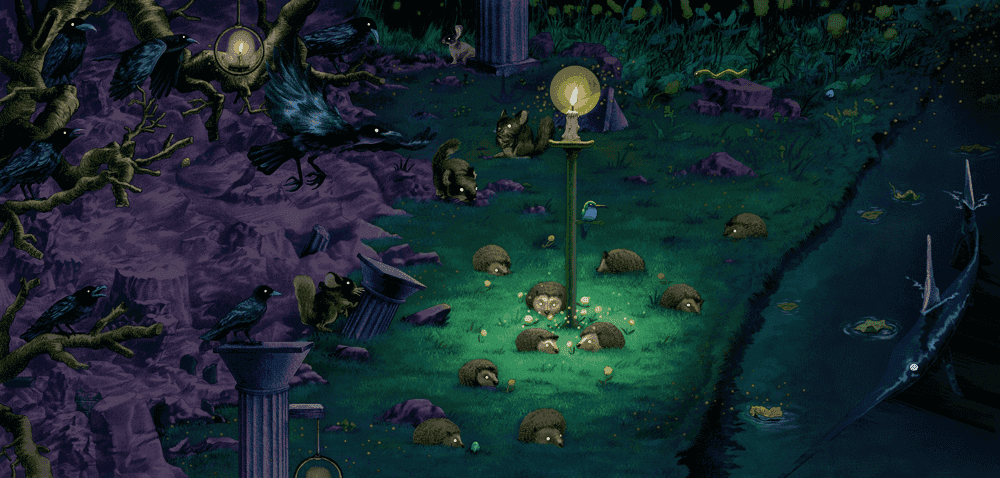 A large illustration of the many curious creatures found within the game Animal Well.
